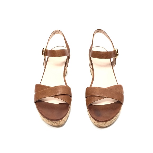 Stuart Weitzman Cognac Leather Cork Platform Wedge - Picture 5 of 12